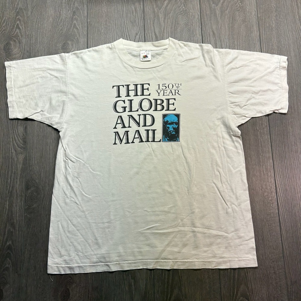 Vintage The Globe and Mail 150th Year T-Shirt White XL Postage Rare Art